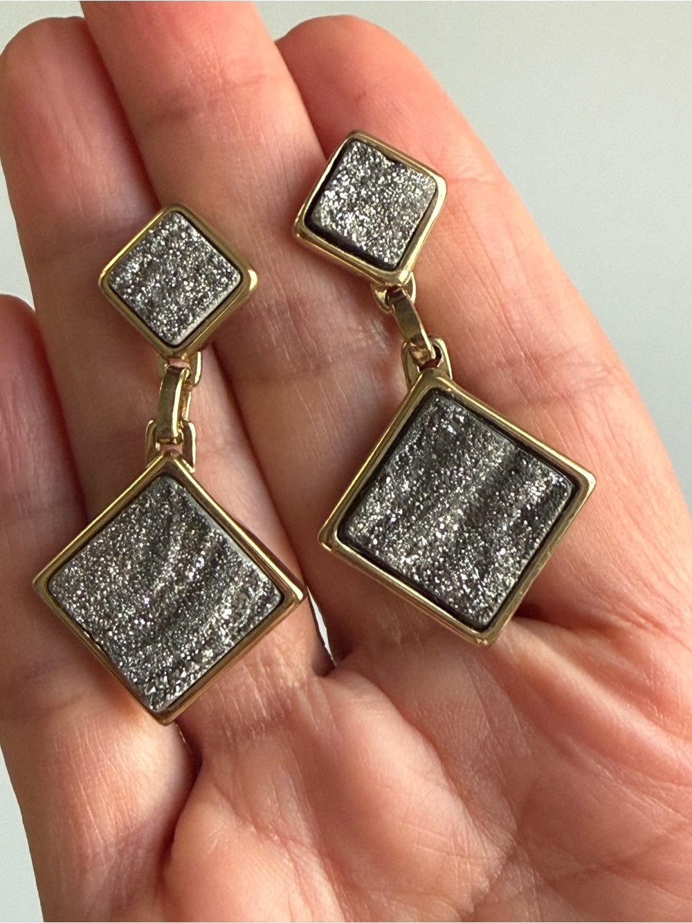 Natural Stone Metallic Druse Drop Earrings NWOT